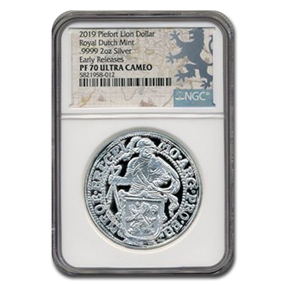 2019 Netherlands 2 oz Silver Lion Dollar MS-70 NGC (ER)