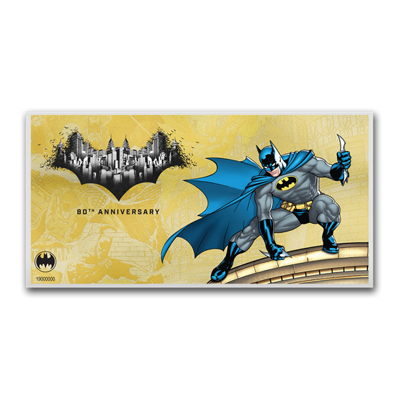 2019 Niue 1 gram Gold $10 Note Batman 80th Anniversary Foil Note 2019 Niue 1 gram Gold $10 Note Batman 80th Anniversary Foil Note