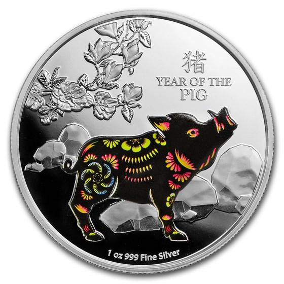 2019 Niue 1 oz Silver $2 Colorized Lunar Year of the Pig
