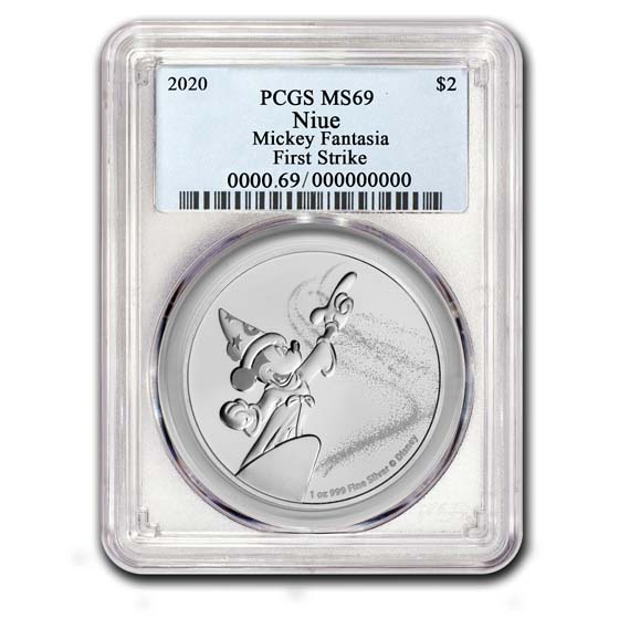 Buy 2019 Niue 1 oz Silver $2 Disney Mickey Fantasia MS-69 PCGS (FS