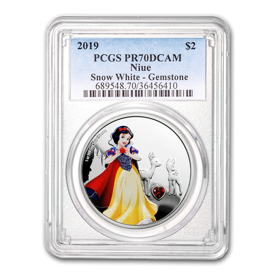 2019 Niue 1 oz Silver $2 Snow White w/Gemstone PR-70 PCGS 2019 Niue 1 oz Silver $2 Snow White w/Gemstone PR-70 PCGS