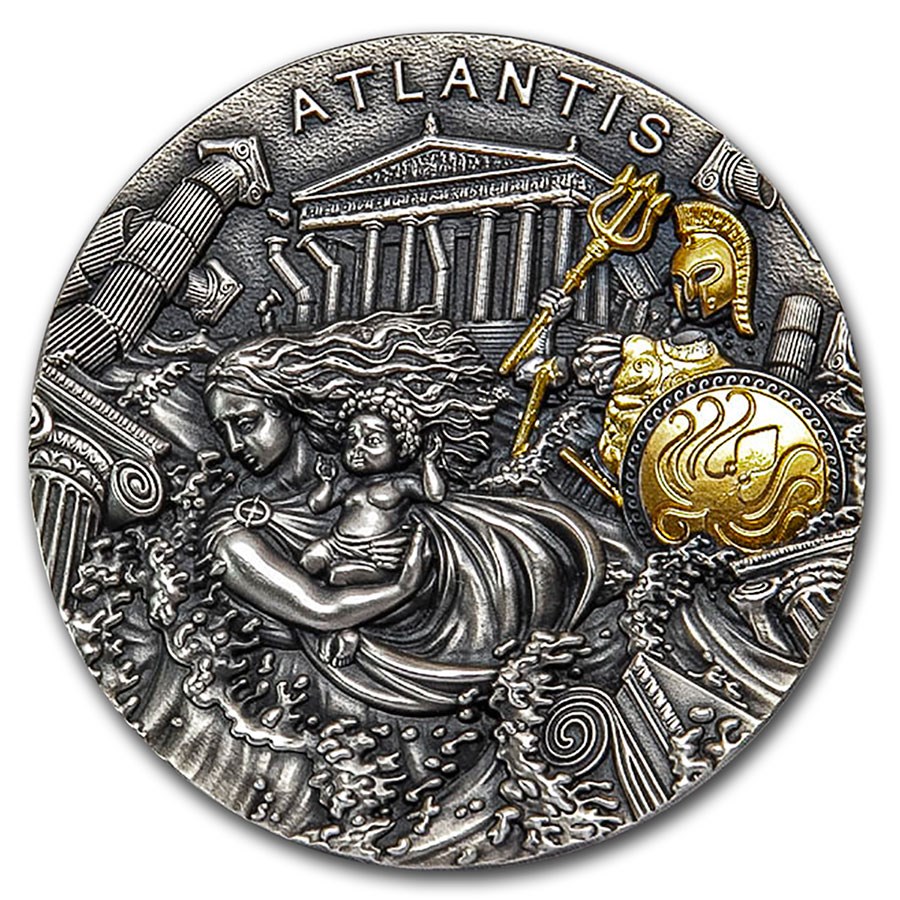 2019 Niue 2 oz Antique Silver Legendary Lands; Atlantis