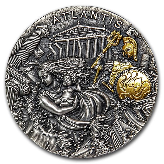 2019 Niue 2 oz Antique Silver Legendary Lands; Atlantis 2019 Niue 2 oz Antique Silver Legendary Lands; Atlantis