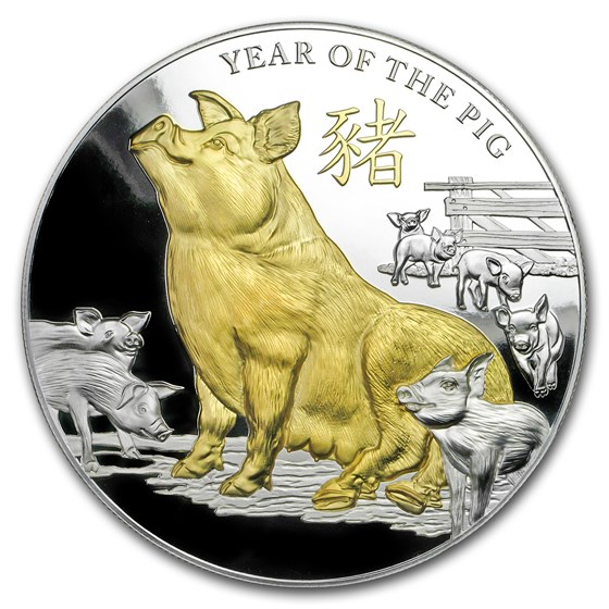 2019 Niue 5 oz Silver Year of the Pig Proof (Gilded) 2019 Niue 5 oz Silver Year of the Pig Proof (Gilded)