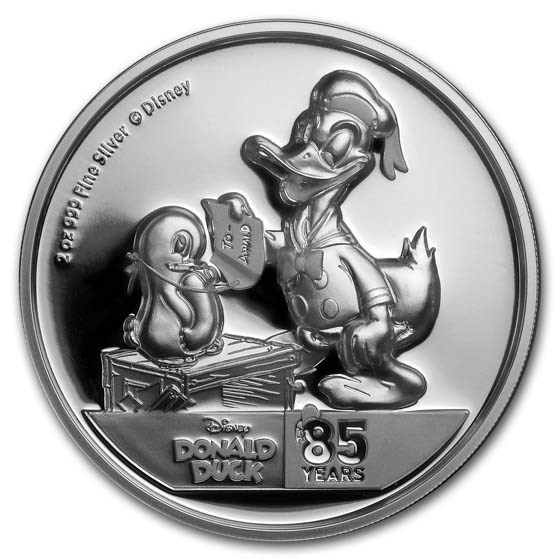 2019 Niue Silver 2 oz $5 Donald Duck 85th Anniv Ultra High Relief