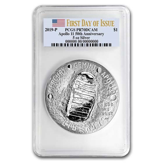 2019-P Apollo 11 50th Anniv $1 5 oz Silver PR-70 PCGS (FDI) 2019-P Apollo 11 50th Anniv $1 5 oz Silver PR-70 PCGS (FDI)