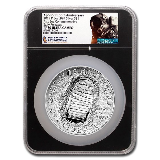 2019-P Apollo 11 50th Anniversary $1 5 oz Silver PF-70 NGC (ER) 2019-P Apollo 11 50th Anniversary $1 5 oz Silver PF-70 NGC (ER)