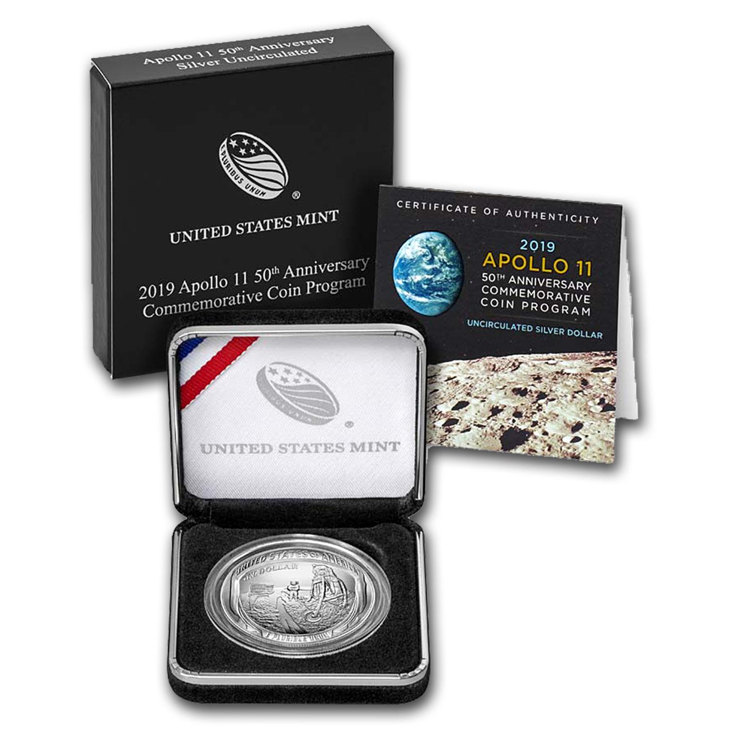 Buy 2019-P Apollo 11 50th Anniversary $1 Silver BU (Box & COA) | APMEX
