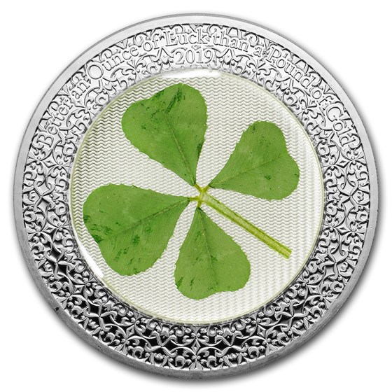 2019 Palau 1 oz Silver $5 Four-Leaf Clover Ounce of Luck Proof 2019 Palau 1 oz Silver $5 Four-Leaf Clover Ounce of Luck Proof