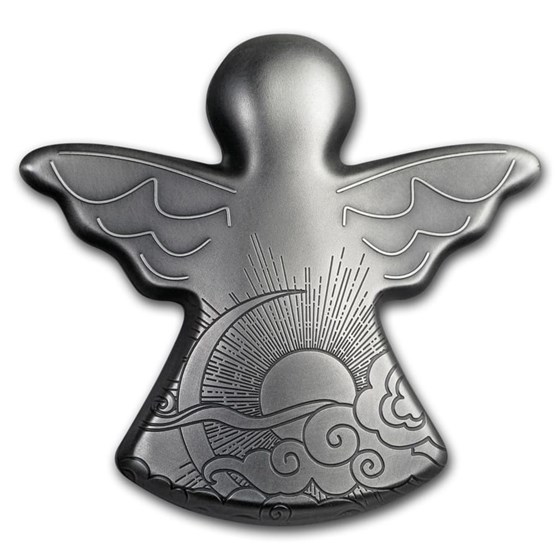 2019 Palau 1 oz Silver Antique Finish Guardian Angel Shaped Coin 2019 Palau 1 oz Silver Antique Finish Guardian Angel Shaped Coin