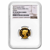 2019 RCM 1/4 oz Gold $10 Queen Victoria: 200th Anniv PF-70 NGC