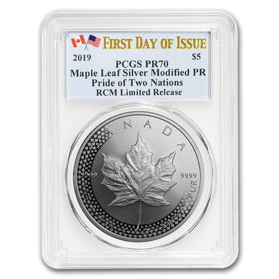 2019 RCM 1 oz Silver Maple Leaf Modified Proof PR-70 PCGS (FDI) 2019 RCM 1 oz Silver Maple Leaf Modified Proof PR-70 PCGS (FDI)