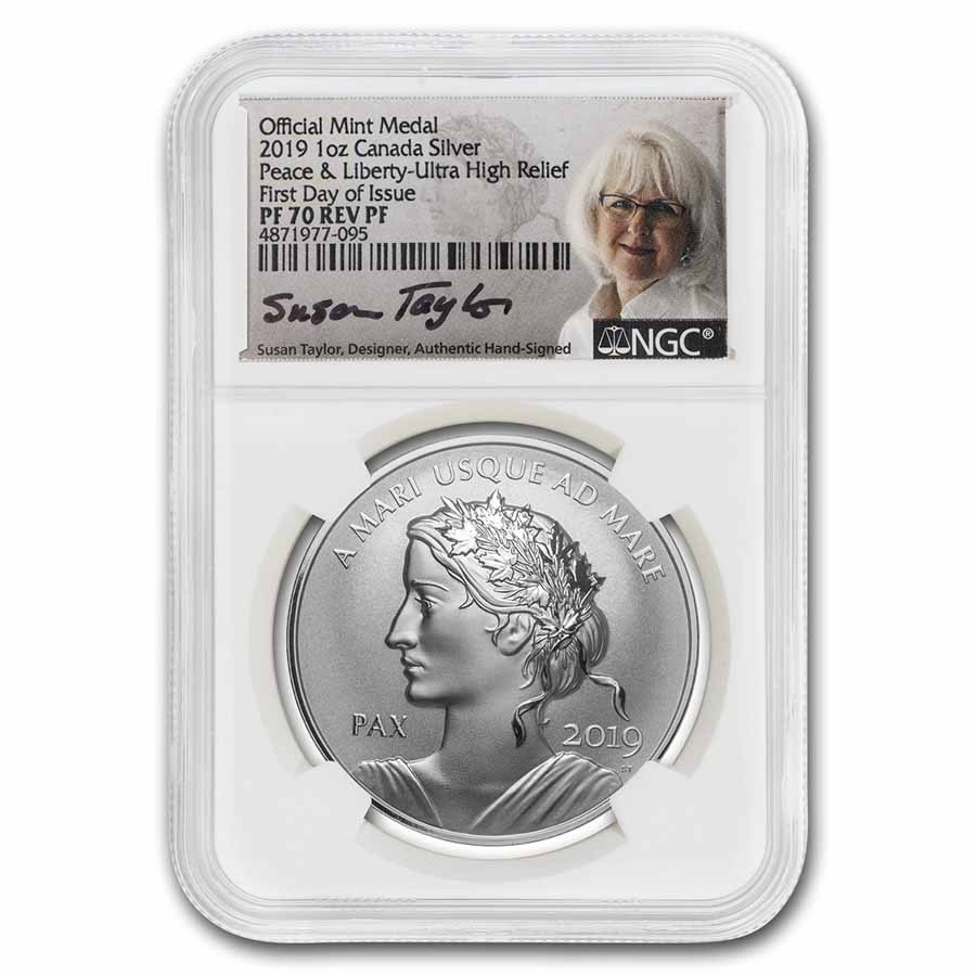 2019 RCM 1 oz Silver Peace & Liberty Reverse PF-70 UHR (FDI)