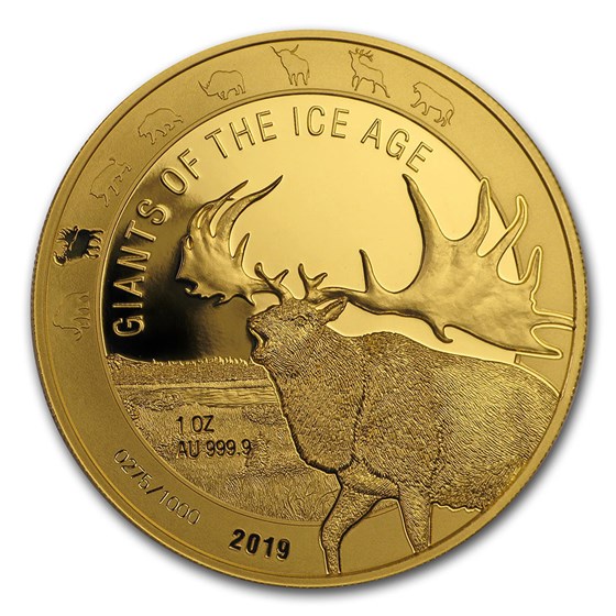 2019 Republic of Ghana 1 oz Gold Great Horn Megaloceros Proof 2019 Republic of Ghana 1 oz Gold Great Horn Megaloceros Proof