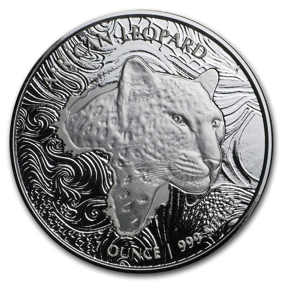 2019 Republic of Ghana 1 oz Silver 5 Cedi African Leopard BU
