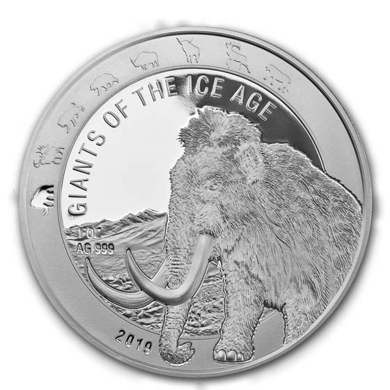 2019 Republic of Ghana 1 oz Silver Woolly Mammoth BU 2019 Republic of Ghana 1 oz Silver Woolly Mammoth BU
