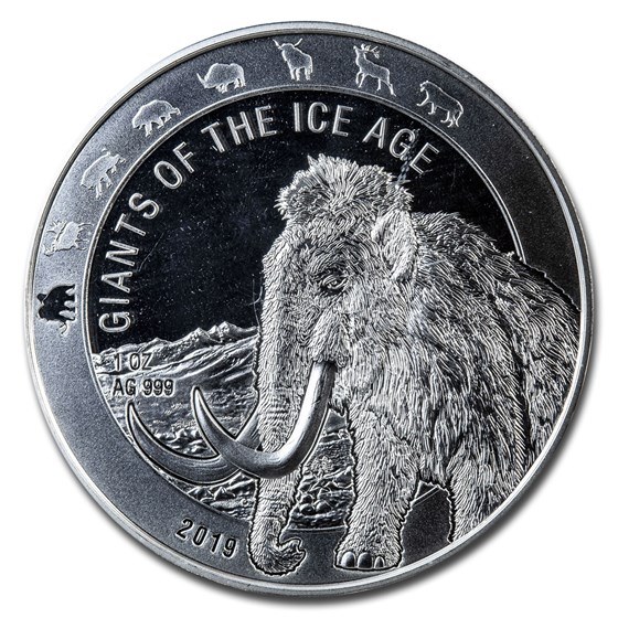 2019 Republic of Ghana 1 oz Silver Woolly Mammoth (Spotted) 2019 Republic of Ghana 1 oz Silver Woolly Mammoth (Spotted)