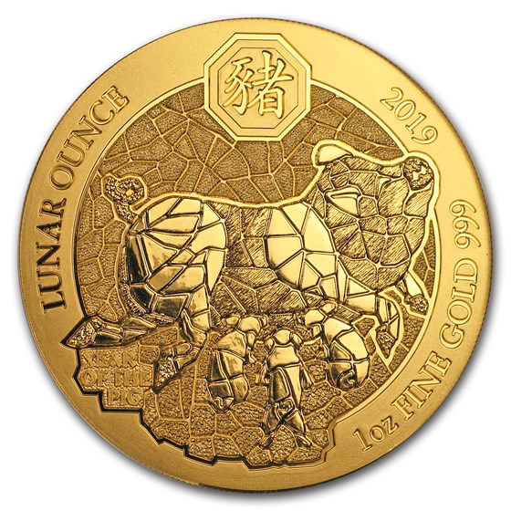 2019 Rwanda 1 oz Gold Lunar Year of the Pig BU