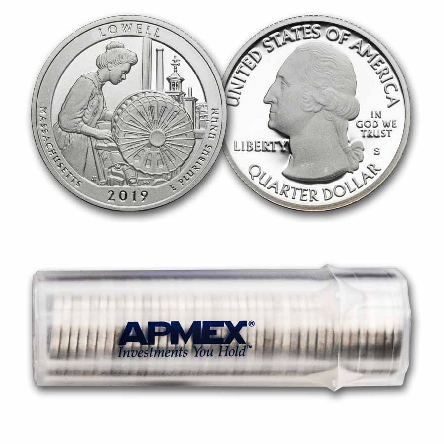 2019-S ATB Quarter Lowell National Park 40-Coin Roll Silver Proof