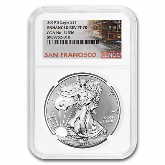 2019-S Enhanced Reverse Proof Silver Eagle PF-70 NGC 2019-S Enhanced Reverse Proof Silver Eagle PF-70 NGC