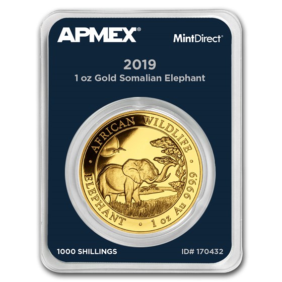 2019 Somalia 1 oz Gold African Elephant (MintDirect® Single) 2019 Somalia 1 oz Gold African Elephant (MintDirect® Single)