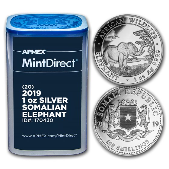 2019 Somalia 1 oz Silver Elephant (20-Coin MintDirect® Tube) 2019 Somalia 1 oz Silver Elephant (20-Coin MintDirect® Tube)