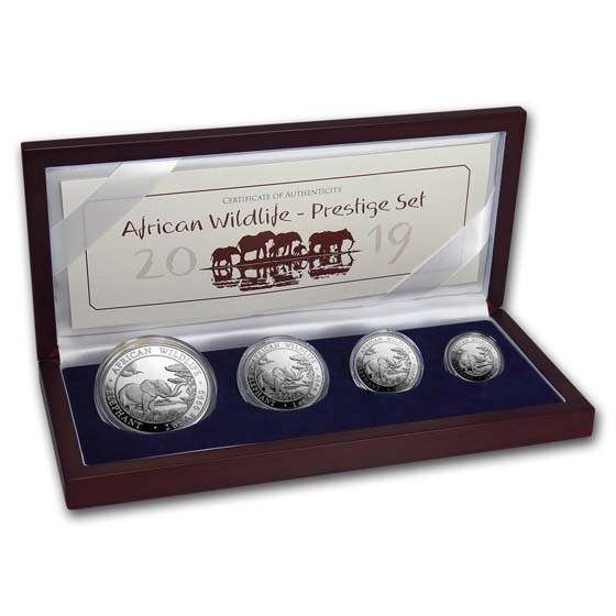 2019 Somalia 4-Coin Silver African Elephant Prestige Proof Set 2019 Somalia 4-Coin Silver African Elephant Prestige Proof Set