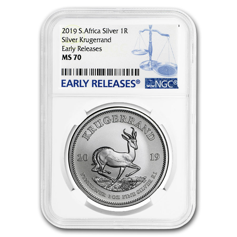 2019 South Africa Silver Krugerrand 1oz NGC MS70 Blue ER Label 