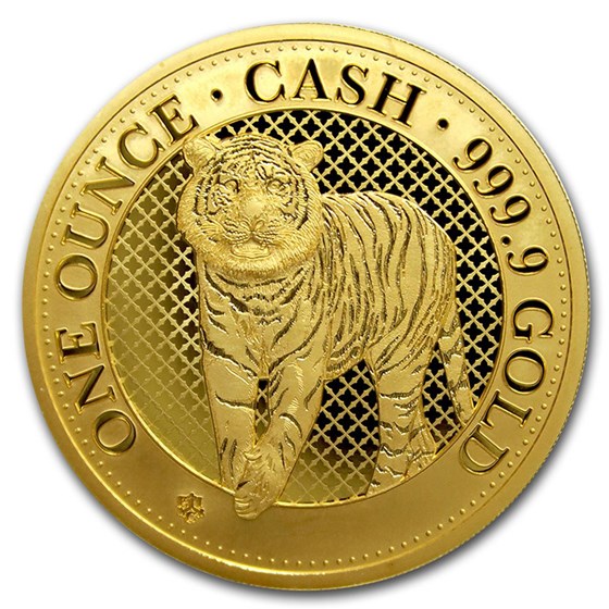 2019 St. Helena 1 oz Gold Cash India Wildlife: Tiger (Box & COA) 2019 St. Helena 1 oz Gold Cash India Wildlife: Tiger (Box & COA)