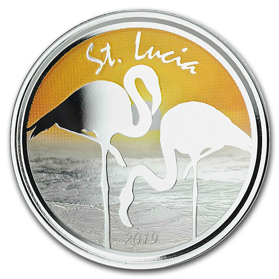 2019 St. Lucia 1 oz Silver Pink Flamingo (Colorized)