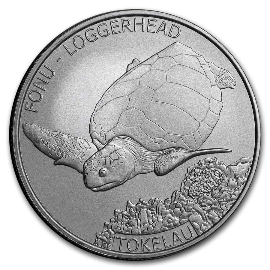 Tokelau 2019 Silver 5 Dollars 1 oz Silver Bullion Coin w/ Loggerhead Sea Turtle 