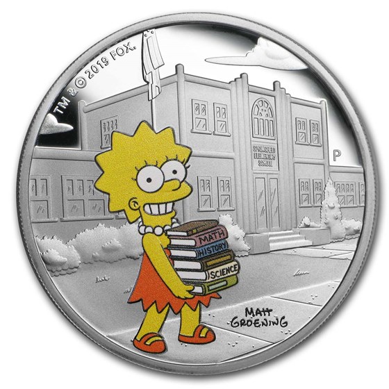 2019 TUV 1 oz Silver Colorized The Simpsons: Lisa Colorized Proof