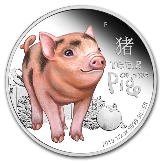 2019 Tuvalu 1/2 oz Silver Lunar Baby Pig Proof (Colorized) 2019 Tuvalu 1/2 oz Silver Lunar Baby Pig Proof (Colorized)