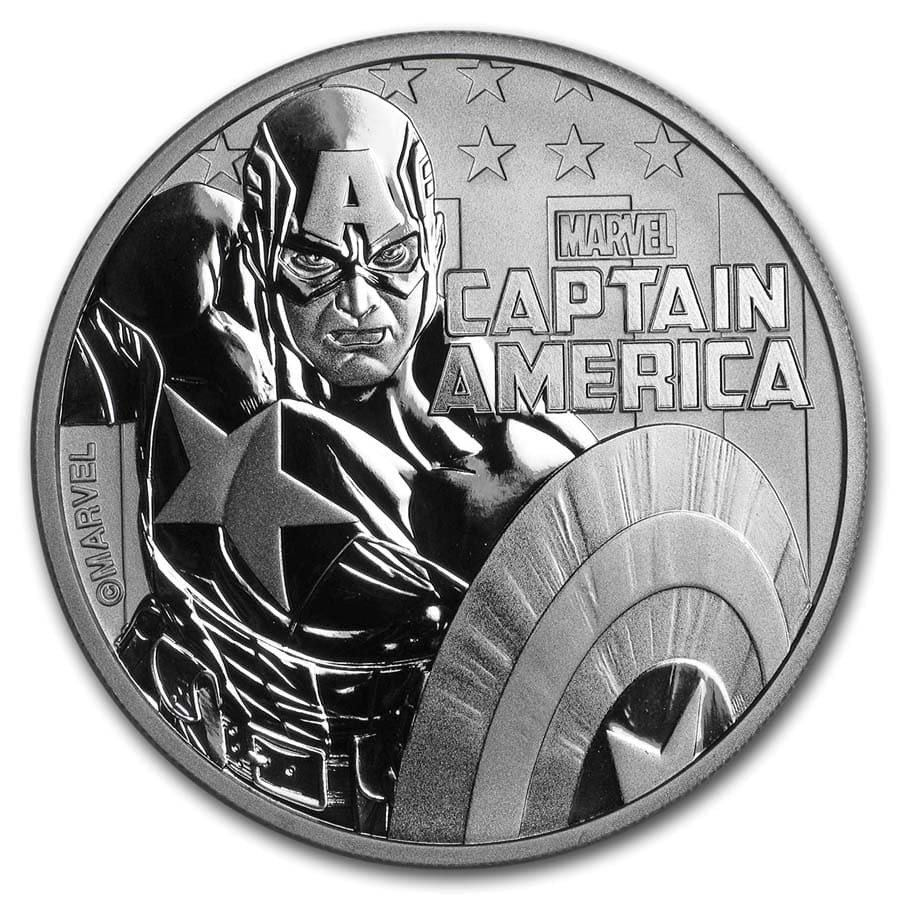 2019 Tuvalu 1 oz Silver $1 Marvel Series "Captain America" BU