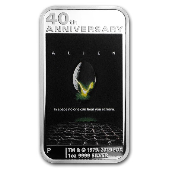 2019 Tuvalu 1 oz Silver 40th Anniv Alien Rectangle Coin