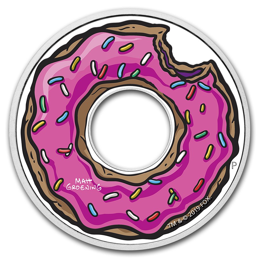 2019 Tuvalu 1 oz Silver The Simpsons: Colorized Donut Proof