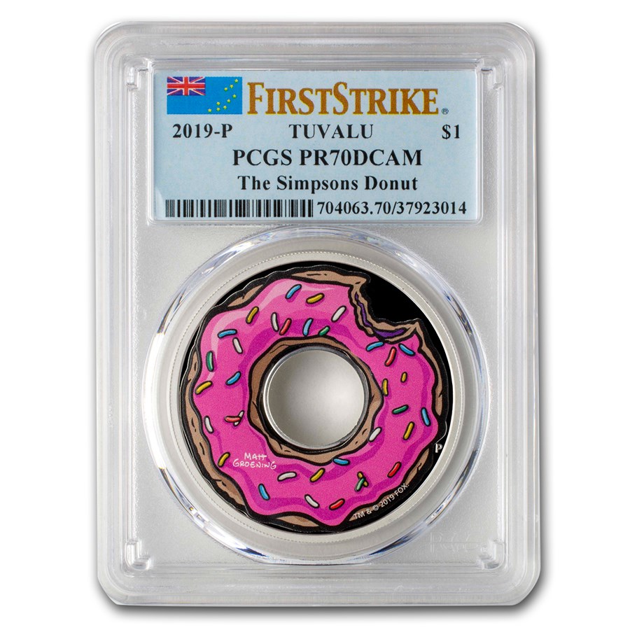 2019 Tuvalu 1 oz Silver The Simpsons Donut PR70 PCGS For Sale Perth Mint The Simpsons Coins