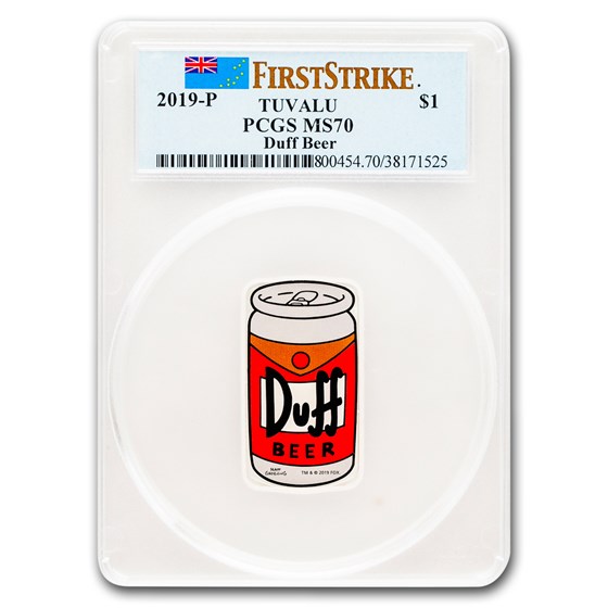 2019 Tuvalu 1 oz Silver The Simpsons: Duff Beer MS-70 PCGS 2019 Tuvalu 1 oz Silver The Simpsons: Duff Beer MS-70 PCGS