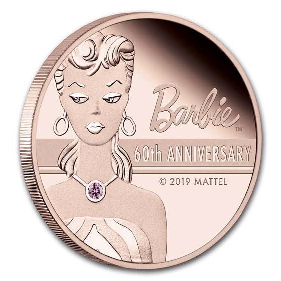 2019 Tuvalu 2 oz Rose Gold 60th Anniversary Barbie™ Proof