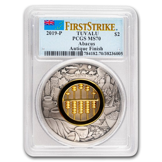 2019 Tuvalu 2 oz Silver Antiqued Abacus MS-70 PCGS (FirstStrike®) 2019 Tuvalu 2 oz Silver Antiqued Abacus MS-70 PCGS (FirstStrike®)