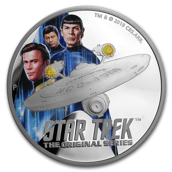 2019 Tuvalu 2 oz Silver Star Trek Enterprise & Crew Proof 2019 Tuvalu 2 oz Silver Star Trek Enterprise & Crew Proof