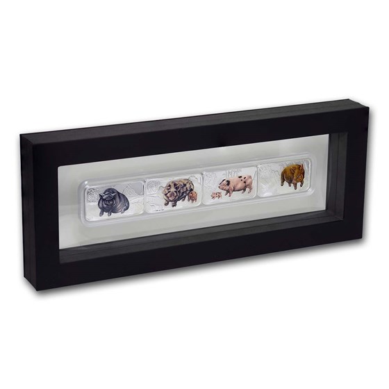 2019 Tuvalu 4-Coin 1 oz Silver Lunar Pig Proof Set (Rectangle) 2019 Tuvalu 4-Coin 1 oz Silver Lunar Pig Proof Set (Rectangle)