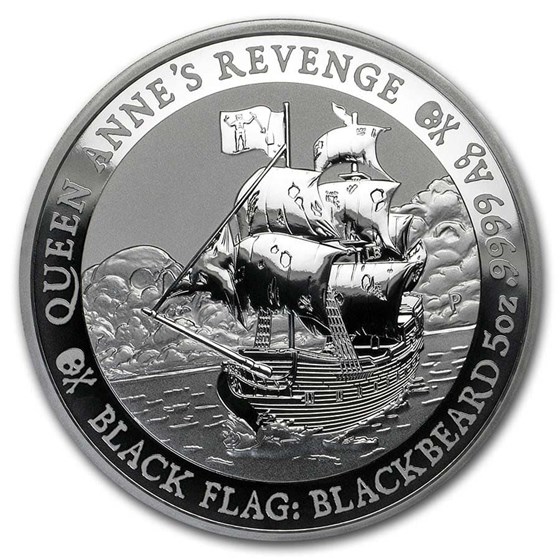 2019 Tuvalu 5 oz Silver Black Flag (Queen Anne's Revenge)