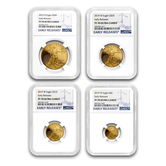 2019-W 4-Coin Proof Gold American Eagle Set PF-70 NGC (ER) 2019-W 4-Coin Proof Gold American Eagle Set PF-70 NGC (ER)