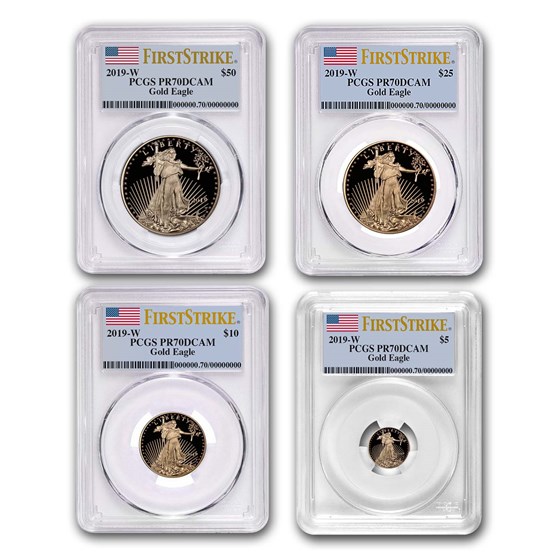 2019-W 4-Coin Proof Gold American Eagle Set PR-70 PCGS (FS) 2019-W 4-Coin Proof Gold American Eagle Set PR-70 PCGS (FS)