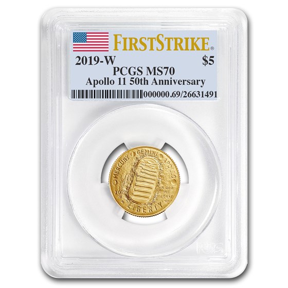 2019-W Gold $5 Apollo 11 50th Anniv MS-70 PCGS (FirstStrike®) 2019-W Gold $5 Apollo 11 50th Anniv MS-70 PCGS (FirstStrike®)