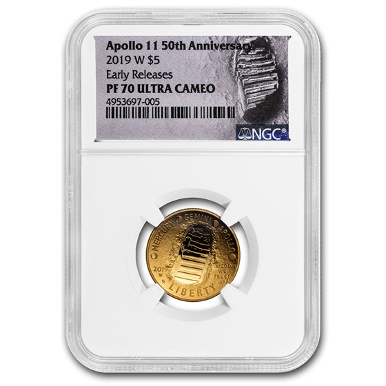 2019-W Gold $5 Apollo 11 50th Anniversary PF-70 NGC (ER) 2019-W Gold $5 Apollo 11 50th Anniversary PF-70 NGC (ER)