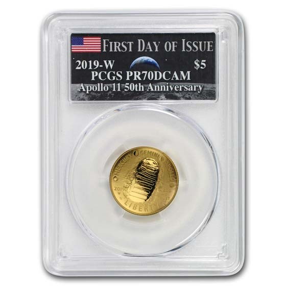 2019-W Gold $5 Apollo 11 50th Anniversary PR-70 PCGS (First Day) 2019-W Gold $5 Apollo 11 50th Anniversary PR-70 PCGS (First Day)