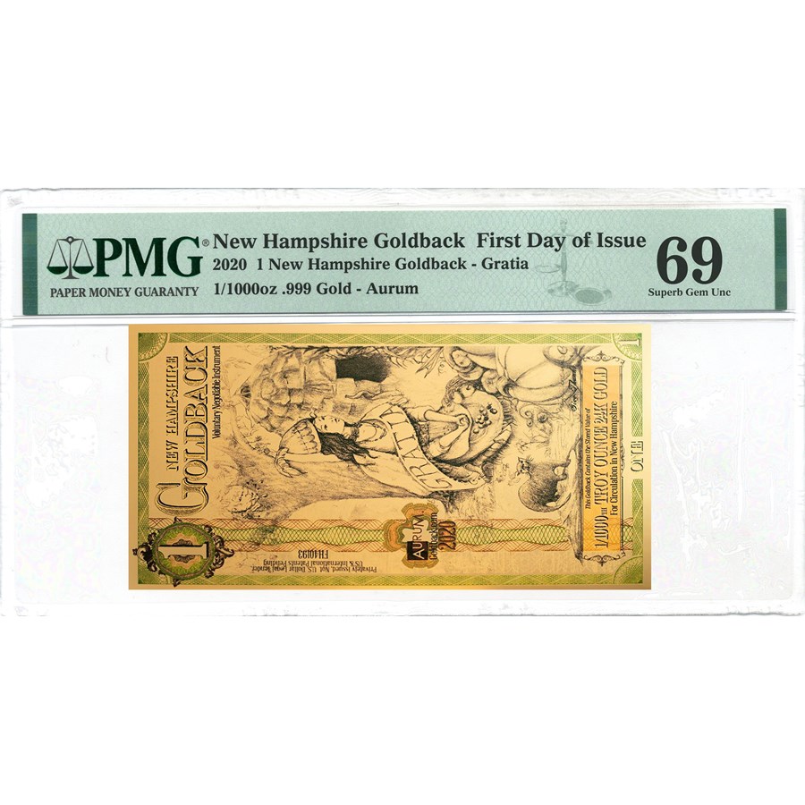 2020 1 N Hamp Goldback - Aurum Gold Foil Note 24k MS-69 PMG (FDI)