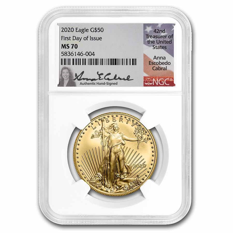 2020 1 oz American Gold Eagle MS-70 NGC (FDI, Anna Cabral Signed)